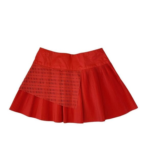 SUNO bright red orange pleated mini skater skirt 8 - Picture 1 of 8